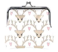 Personalizzato Testa di Cervo Cuore Cuoio Bianco Portamonete & Sacchetti Carino Fibbia Bacio Blocco Cambiare Borsa per Monete, Cervo Testa Cuore Bianco, OneSize