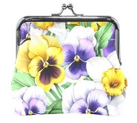 Personalizzato Vibrante Viole Del Pensiero Narcisi Floreale In Pelle Portamonete per Le Donne Ragazze Bacio Blocco Del Sacchetto di Cambiamento, Viole del pensiero dai colori vivaci, narcisi floreali