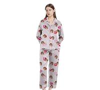 Personalizzato Viso Donna Foto Pigiama Set 2 Pezzi Donna Manica Lunga Notte Abbigliamento Da Notte Morbido Loungewear Per Moglie, Amante, Fidanzata, Compleanno San Valentino Regalo Festa Della Mamma