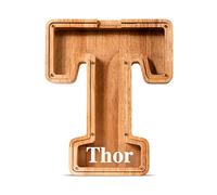 Personalizzazione del nome Lettera in legno Salvadanaio per bambini Ragazzi Alfabeti iniziali A-Z Monete banca per il cambio di denaro su copertina trasparente Decorazione Giocattoli educativi