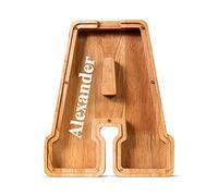 Personalizzazione del nome Lettera in legno Salvadanaio per bambini Ragazzi Alfabeti iniziali A-Z Monete banca per il cambio di denaro su copertina trasparente Decorazione Giocattoli educativi
