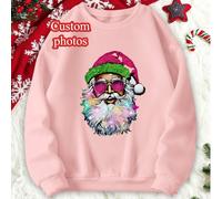 Personalizzazione natalizia - Felpa girocollo personalizzabile - Crea la tua felpa stampata aggiungendo le tue foto preferite e (logo/slogan/città/famiglia/persona amata/citazione preferita), decora c