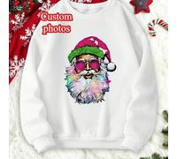 Personalizzazione natalizia - Felpa girocollo personalizzabile - Crea la tua felpa stampata aggiungendo le tue foto preferite e (logo/slogan/città/famiglia/persona amata/citazione preferita), decora c