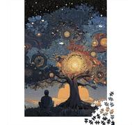 Persone sedute sotto il grande albero di Banyan, con stelle e sole 38x26cm/1000pcs Puzzle Adatto Per Adulti E Folla Dai 14 Anni in Su
