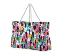 Persone Silhouette Art Street Sandproof Work Tote Bags con tasche laterali Tote Bag Donne con portabicchieri sul lato