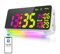 PERSUPER Sveglia super forte da 120 db, tempo di calibrazione automatica, 15 suoni di sveglia, luce notturna a 7 colori, cambio colore RGB dinamico, dimmer 0-100%, snooze, orologio digitale per adulti