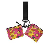 Perù Cantuta Beauty Flowers Custodie per carte da donna porta carte di credito porta cambiamenti dimensioni compatte portafoglio portamonete con cerniera con portachiavi per uso quotidiano 2 pezzi