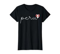 Perù, corsivo, Script, Tipografia, con, Peruviano, Bandiera, Cuore, Icona Maglietta con Stampa Grafica Economica, Donna, Nero, M