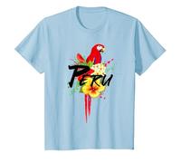 Perù Pappagallo Piante Tropicali Peruviano Souvenir Vintage Maglietta, Bambini, Celeste, 8 Anni