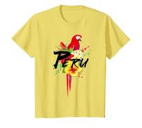 Perù Pappagallo Piante Tropicali Peruviano Souvenir Vintage Maglietta, Bambini, Limone, 8 Anni