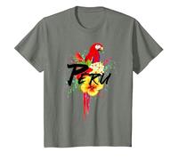 Perù Pappagallo Piante Tropicali Peruviano Souvenir Vintage Maglietta, Bambini, Verde Militare mélange, 8 Anni