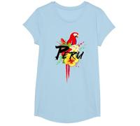 Perù Pappagallo Piante Tropicali Peruviano Souvenir Vintage Maglietta, Ragazze, Celeste, L
