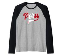 Perù Retro Typeset Design Love Bandiera Peruviana Colori Logo Maglia con Maniche Raglan