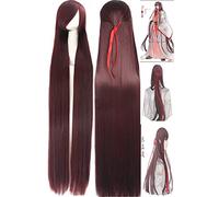 Perücke für 150 cm langes glattes Haar, verdickend, 706 g, universeller Kostümstil, Schwarz-Weiß, Silber, Rot, Gelb, Farbe: ZF150-14 (Braun Rot, 700 g)