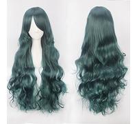 Perücke für cos perücke farbe anime perücke knopfnetz hochtemperaturdraht universal 80 cm langes lockiges haar farbe: k027-19 (80 cm dunkelgrün)