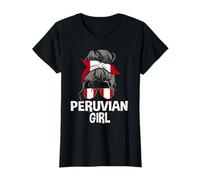 Peruvian Girl Disordinato Capelli panino Donna patriottica Perù Occhiali da Sole Maglietta
