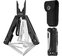 PERWIN Multitool 20-in-1 Pinze multiuso in acciaio inox con guaina in nylon, strumento multiuso professionale per sopravvivenza, campeggio e caccia, regali per uomini, papà, marito, nero