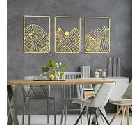 Peryiter 3 Pcs Mountain Metal Wall Art Mountain Line Wall Decor Abstract Minimalist Wall Art Rustic Nature Wall Decor for Home Bathroom Living Room(Gold, Simple Style)