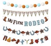 Peryiter 5 decorazioni per feste cowboy occidentali My First Rodeo Banner Cowboy Baby Shower Decorazioni per ragazzo Rodeo Decorazioni di compleanno Wild West Decorazioni per feste a tema cowboy