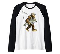 Pesca a Righe Bigfoot Fisherman River Fishing Sasquatch Maglia con Maniche Raglan