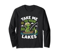 Pesca Alien Lake Life Angler UFO Abduction Astronave Maglia a Manica
