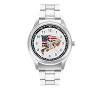 Pesca Bandiera degli Stati Uniti Bass Fish Fashion Orologio da polso al quarzo in acciaio inossidabile con numeri arabi per uomo donna, Stile:, regular, MHXYZHW