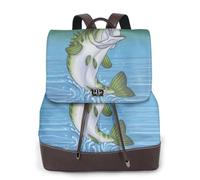Pesca che salta fuori dall'acqua stampa zaino da donna impermeabile antifurto leggero PU moda pelle nylon scuola borsa a tracolla zaino da viaggio, Nero , Taglia unica