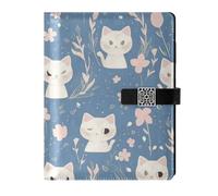 Pesca Cute White Cats Spring Blue pelle foderato diario notebook impermeabile copertina notebook in pelle per la pianificazione 6.7x9.2