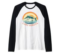 Pesca del Pesce persico al Tramonto all'alba sul Lago di Ginevra Maglia con Maniche Raglan