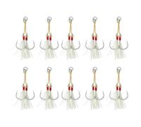 Pesca Gancio, 10 Pezzi Ami Doppio Assistenza di Pesci Spinato, Ganci per Jig con Nappa Luminosa per Pesca Adatto in Lago Fiume Mare