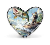 Pesca Grande Bocca Bass Fish Distintivo A Forma di Cuore Carino Spilla Spille Spille Distintivi Pulsante per Zaino Giacche Cappelli