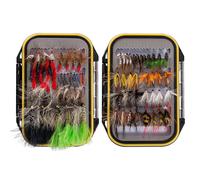 Pesca Mosche Artificiali Esche Set Assortimento di Mosche Trota Bass con Fly Box