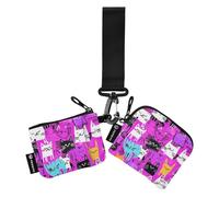 Pesca Punk Cats Colorful Cartoon Donne Cassa di Carta di Credito Portamonete Sottile Portatile Money Organizzatori con Tasca con Cerniera per Uso quotidiano 2 Pz monedero Porta tarjetas para Mujer