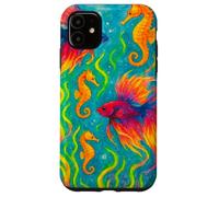 Pesce Betta colorato e cavallucci marini Ocean Art Custodia per iPhone 11