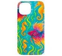 Pesce Betta colorato e cavallucci marini Ocean Art Custodia per iPhone 15
