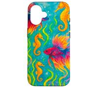 Pesce Betta colorato e cavallucci marini Ocean Art Custodia per iPhone 16