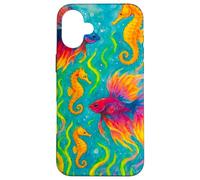 Pesce Betta colorato e cavallucci marini Ocean Art Custodia per iPhone 16 Plus