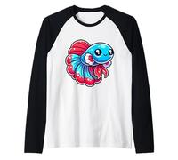 Pesce Betta Kawaii, Animale Acquatico Colorato Maglia con Maniche Raglan