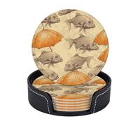 Pesce con ombrello beige, set di 6 sottobicchieri con supporto sottobicchieri in pelle protezione da tavolo tappetino per tazza per bar decorazione tazza pad per tavolino da caffè cucina sala da