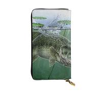 Pesce con un Lure Pochette Lunga Portafoglio In Pelle Stampato Moneybag Borse Moda Lungo Bifold Pelle Pocketbook, Nero , Taglia unica