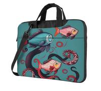 Pesce e Polpo Stampa Laptop Borse Portatile Singola Borsa A Tracolla Sottile Cartella Messenger Bag Multi-Size, Nero , 13 pollici