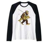 Pesce Gatto a Testa Piatta Bigfoot Fisherman River Fishing Sasquatch Maglia con Maniche Raglan