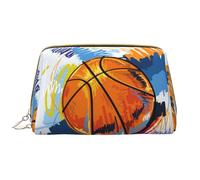 Pesce in borsa per il trucco subacquea,Grande sacchetto cosmetico in pelle portatile,Borsa organizer da viaggio impermeabile per articoli da toeletta, Pallacanestro colorato schizzo divertimento,