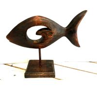 PESCE IN LEGNO su piedistallo cm 33 X 28 circa