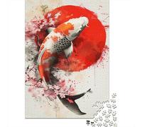 Pesce Koi Acquerello Cerchio Rosso Puzzle 1000 Pezzi Puzzle per Adulti Puzzle per Famiglia Relax Decorazione Casa 38x26cm/1000pcs