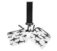 pesce mare Silhouette Nero e Bianco Donne Portamonete Custodie per Carte di Formato Compatto Cerniera Portafoglio da Polso con Portachiavi per il Lavoro 2 Confezioni estuches para tarjetas de credito