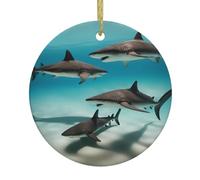 Pesce nel mare profondo ornamento rotondo in ceramica con stampa fronte-retro per vacanze appeso decorazione souvenir