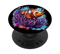 Pesce pagliaccio luminoso godendo il suo rifugio corallo PopSockets PopGrip Adesivo