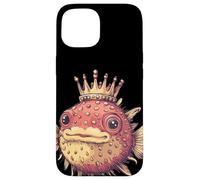 Pesce palla che indossa la corona per gli amanti del divertimento e del regno Custodia per iPhone 15