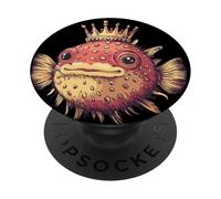 Pesce palla che indossa la corona per gli amanti del divertimento e del regno PopSockets PopGrip Adesivo